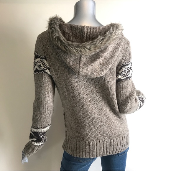 St. John Bay M Alpaca Blend Knit Cardigan Sweater Faux Fur Hoodie Button Down - Picture 12 of 14